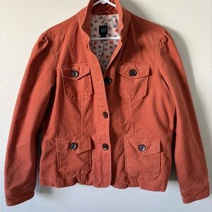 VINTAGE Y2K GAP CORDUROY, UTILITY JACKET RUST ORANGE BUTTERFLY LINING W SIZE 18